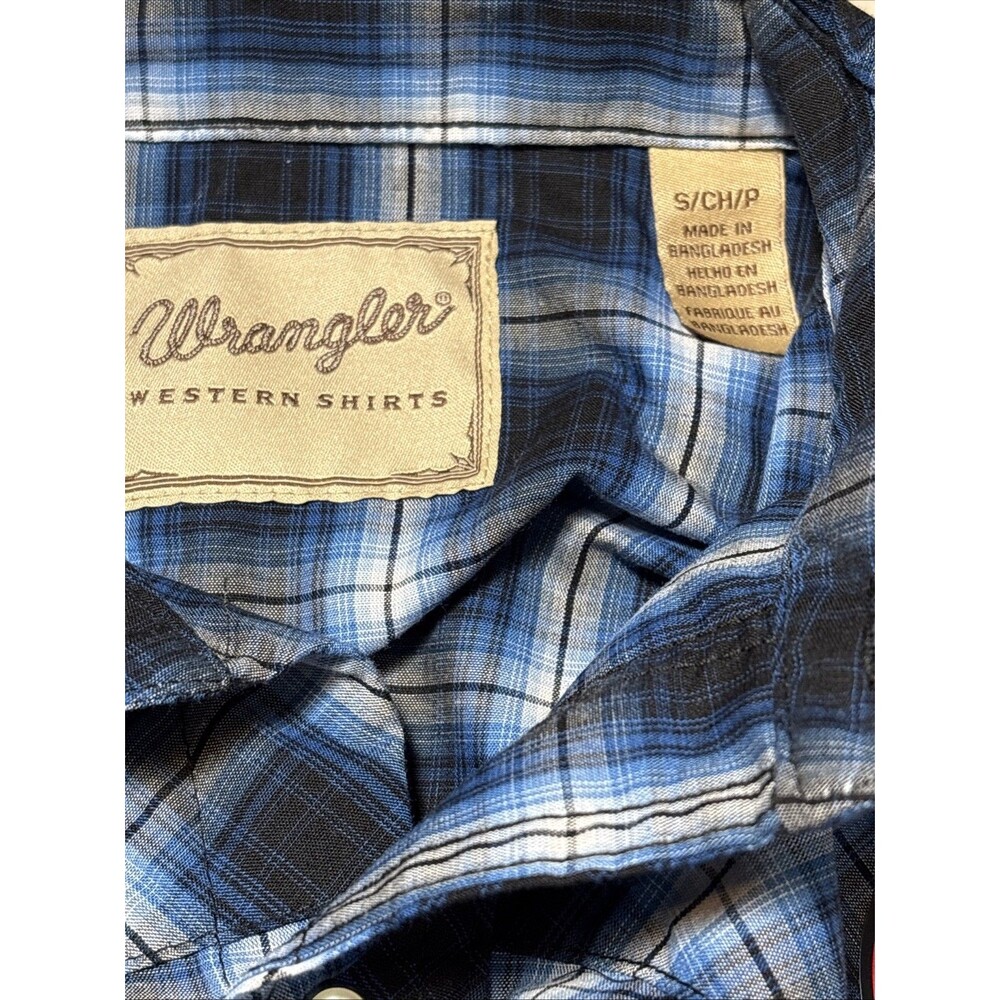 Wrangler Western Pearl Snap Cowboy Long Sleeve Blue/Gray/Black Plaid Shirt S NEW - Picture 6 of 16